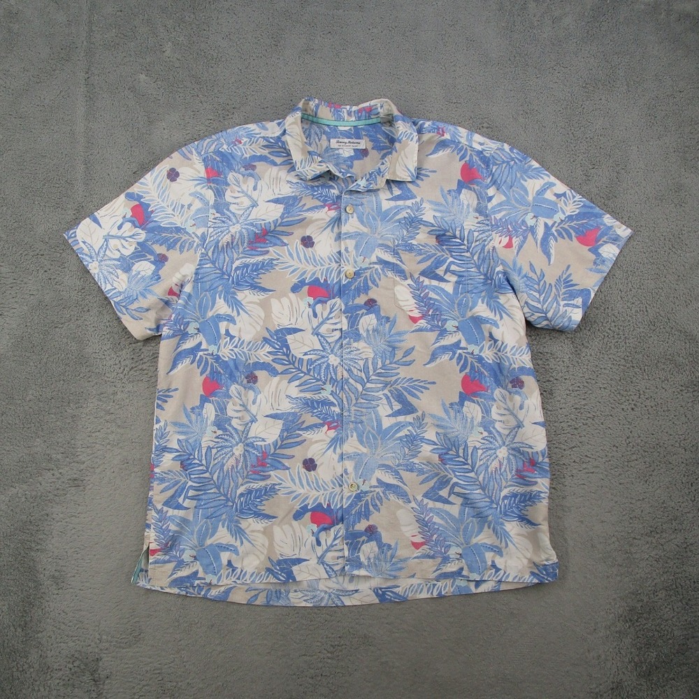 Tommy Bahama Coconut Point Mens XXL Blue Tropical Floral Coolmax Tencel Shirt
